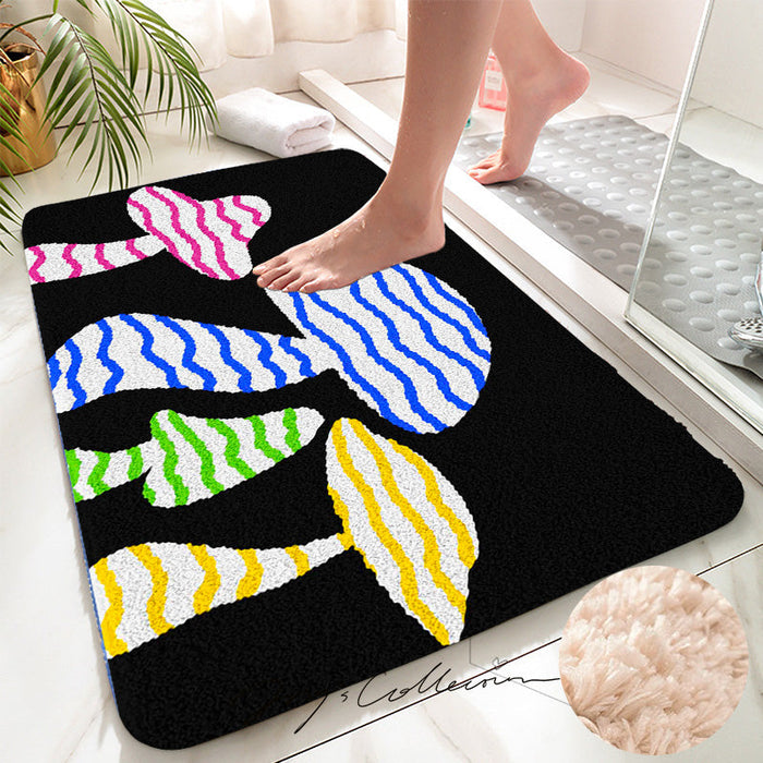 Feblilac Black Background Color Mushroom Tufted Bath Mat