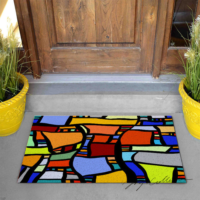 Feblilac Colorful Geometric Figure PVC Coil Door Mat