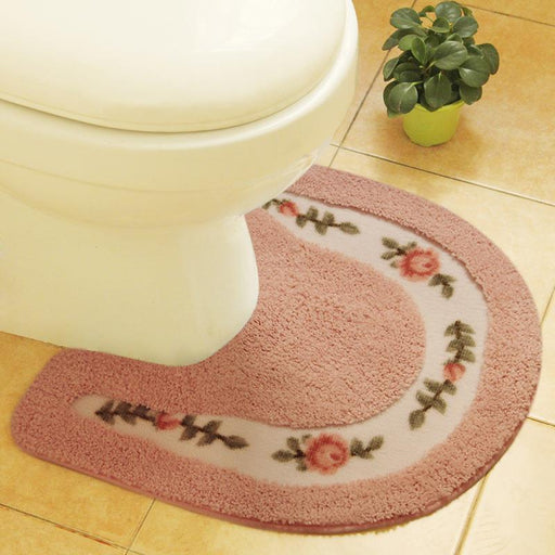 Feblilac Oval Flower Tufted Toilet U-Shaped Floor Bathroom Mat