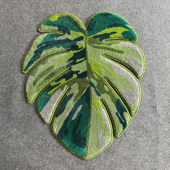 Feblilac Irregular Monstera Leaves Tufted Bath Mat