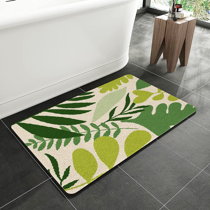 Feblilac Green Tropical Plant Leaves Tufted Bath Mat