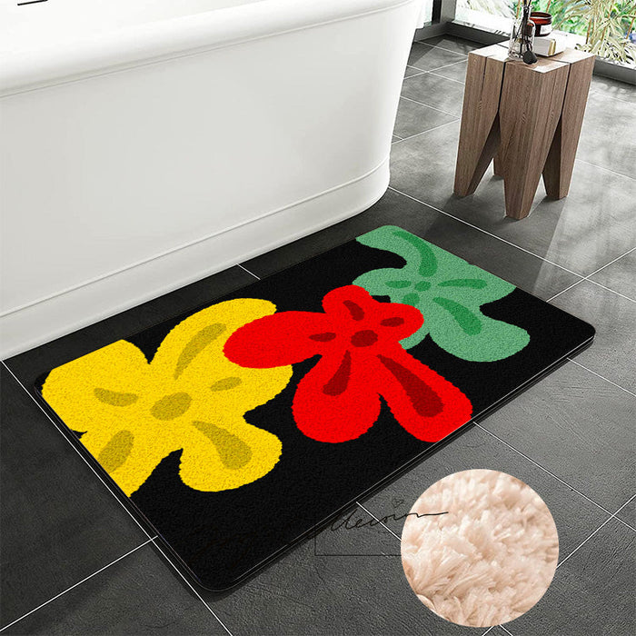 Feblilac Red Yellow and Green Three Flowers Tufted Bathmat