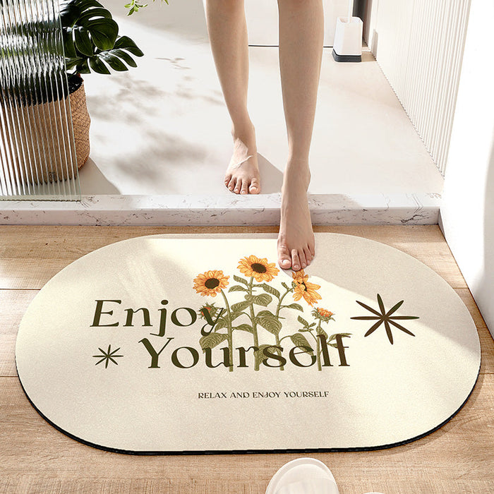 Feblilac Oval Sunflower New Tech Absorbent Velvet Bathroom Mat Toilet Floor Mat