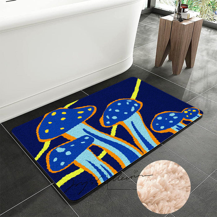 Feblilac Dark Blue Mushroom Tufted Bath Mat