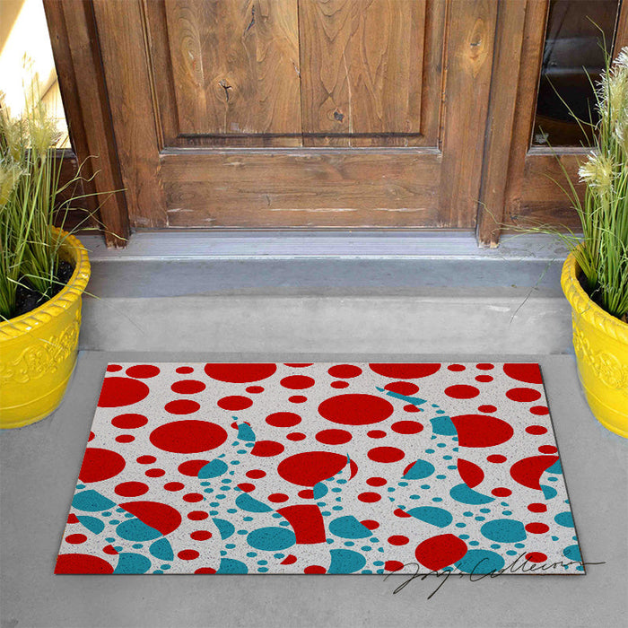 Feblilac Red and Blue Polka Dot PVC Coil Door Mat