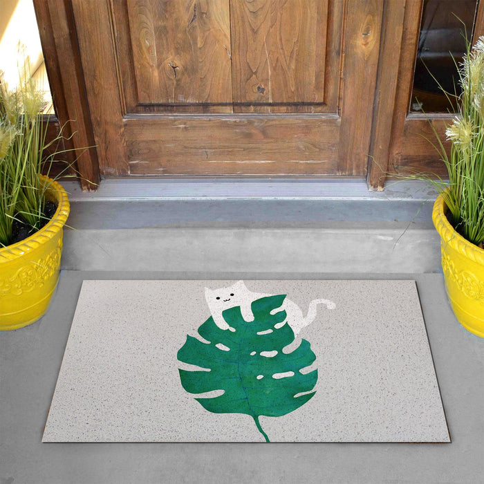 Feblilac Cat and Monstera PVC Coil Door Mat