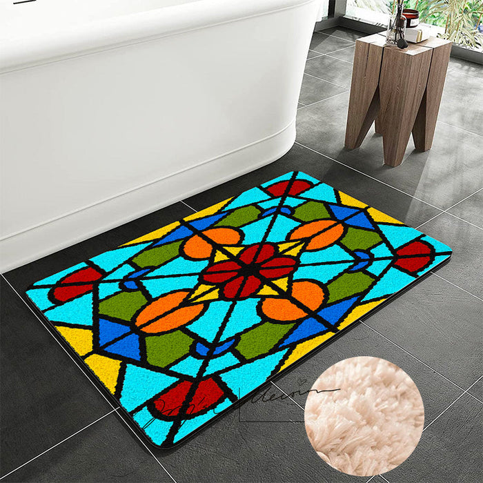 Feblilac Baroco Style Glasses Geometric Tufted Bath Mat