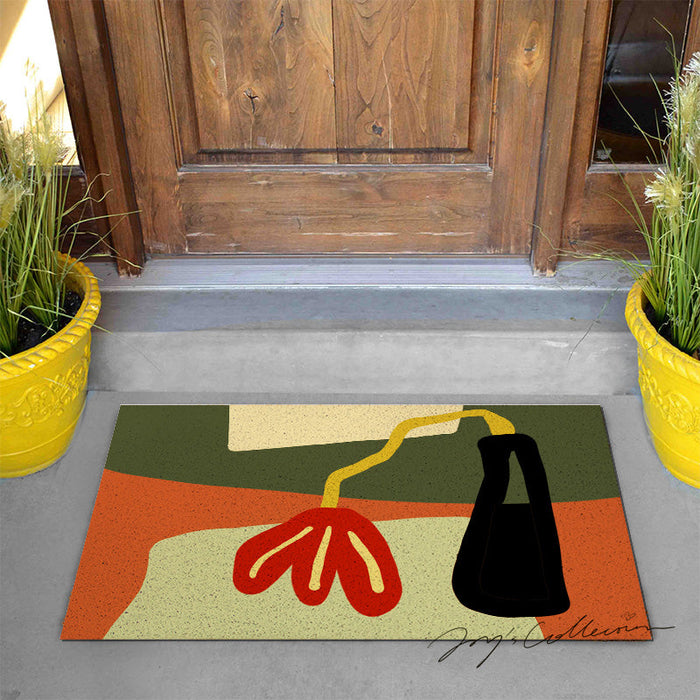 Feblilac Red Flower and Vase PVC Coil Door Mat