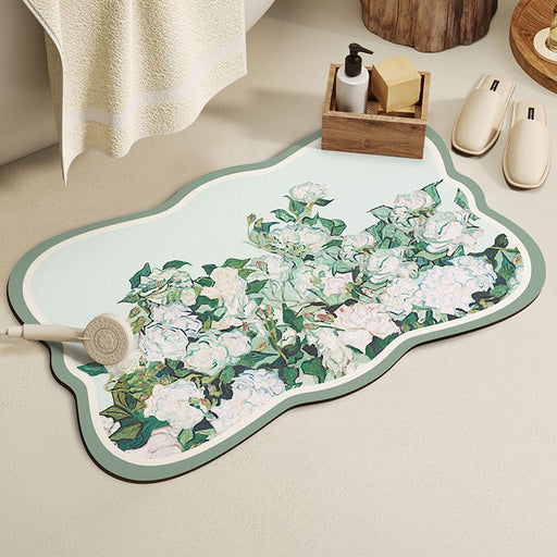 Feblilac Flowers Oil Painting Diatomaceous Earth Bathmat