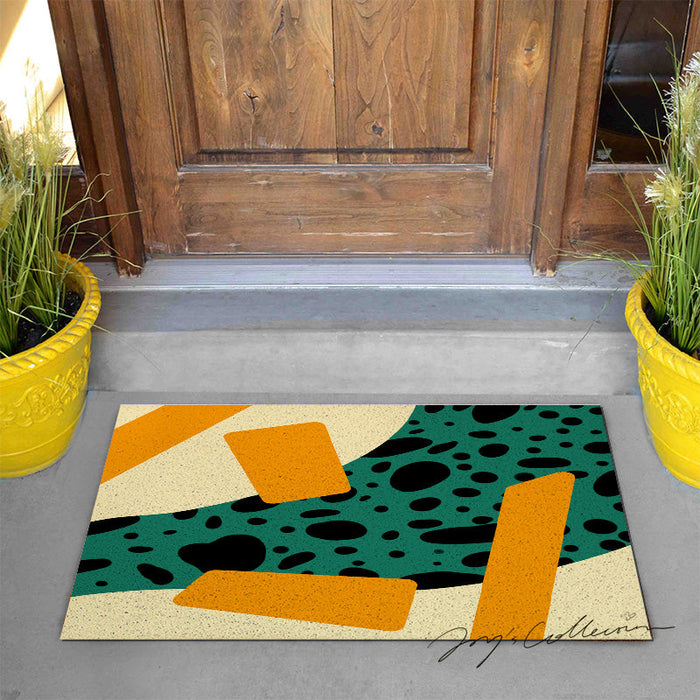 Feblilac Flowing Stain and Square Geometric PVC Coil Door Mat