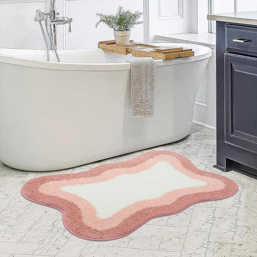 Pink Gradient Bath Mats, Rug for Bathroom, Cute Non-Slip Irregular Shape Carpet for Shower Room