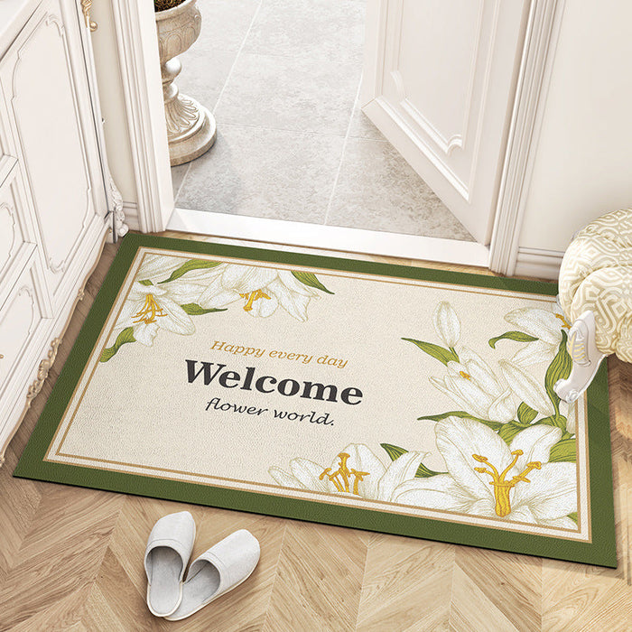 Feblilac White Flower World Leather Door Mat