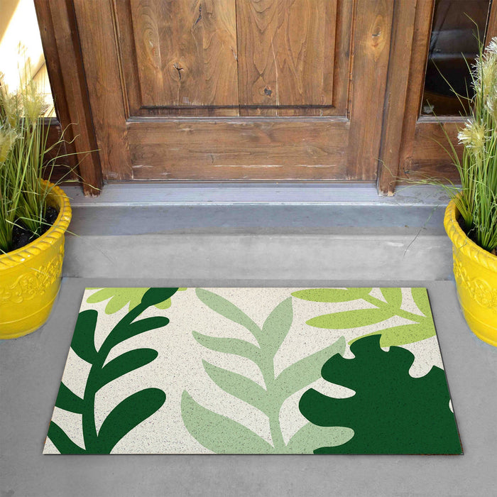 Feblilac Green Leaves PVC Coil Door Mat