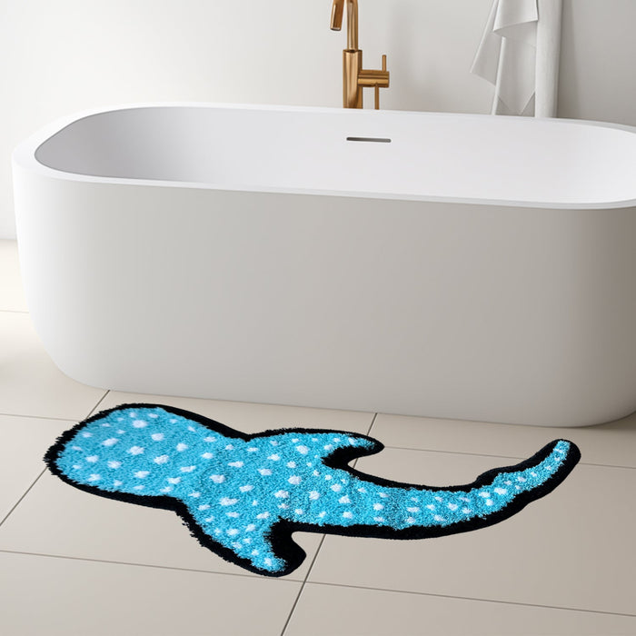 Feblilac Blue Whale Shark Tufted Bath Mat