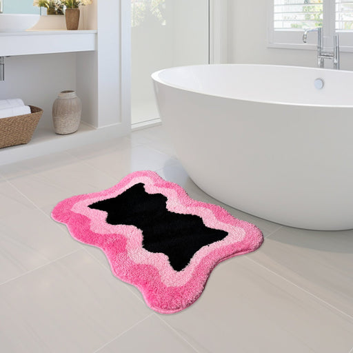 Feblilac Black Pink Wave Bedroom Rug Long Runner, Rug for Bedside Bathroom, Water Absorbent Non-Slip Area Rug Mat for Home Decor