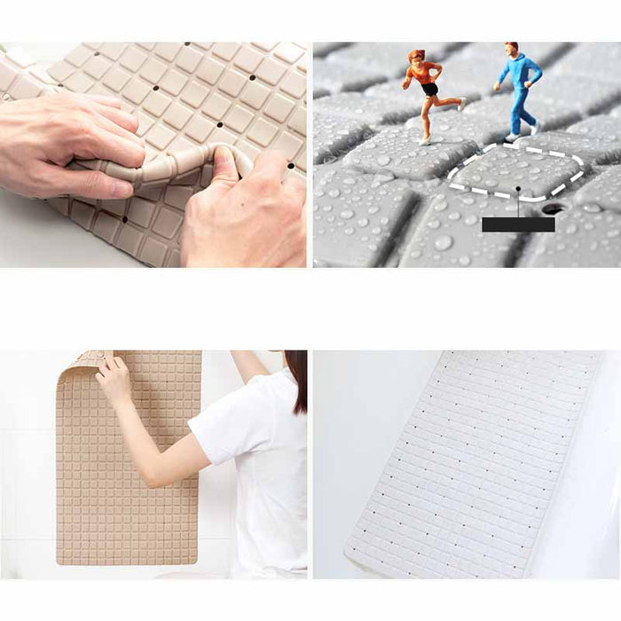 Feblilac TPE Grey/Khaki/White Checkboard Drain Holes and Suction Cups Antiskid Tub Rug, Bathtub Mats