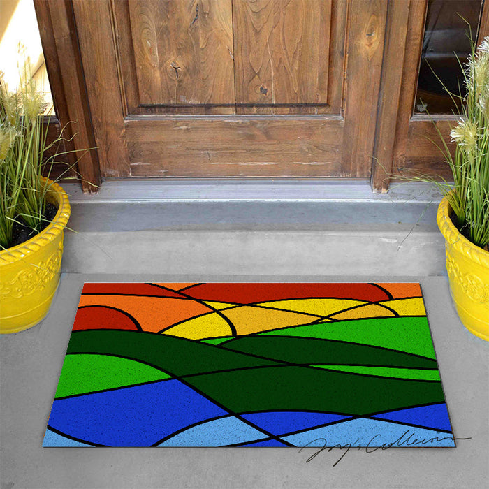 Feblilac Colorful Abstract Mountain Geometric PVC Coil Door Mat