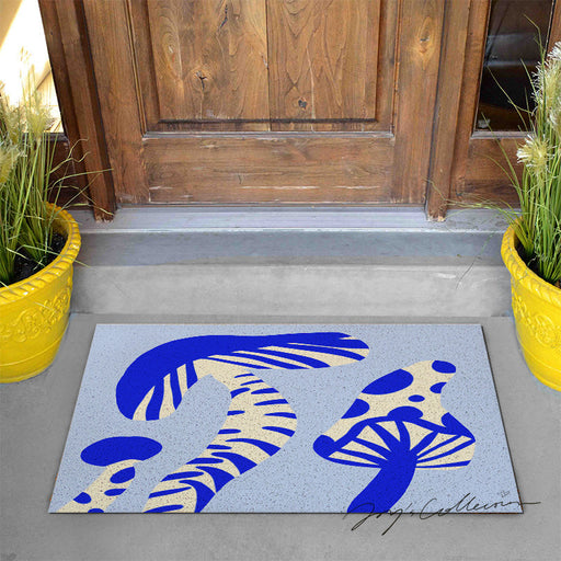 Feblilac Light Blue Mushroom PVC Coil Door Mat