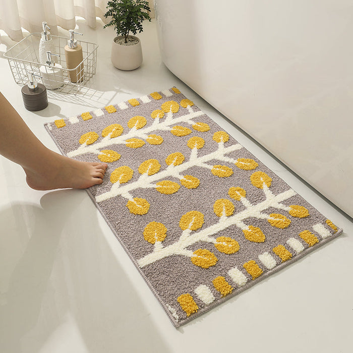 Feblilac Grey and Green Leaves Rows of Trees Bath Mat