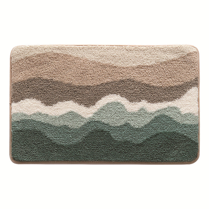 Feblilac Abstract Blue Wave Ocean Bath Mat Green Mountain Rug