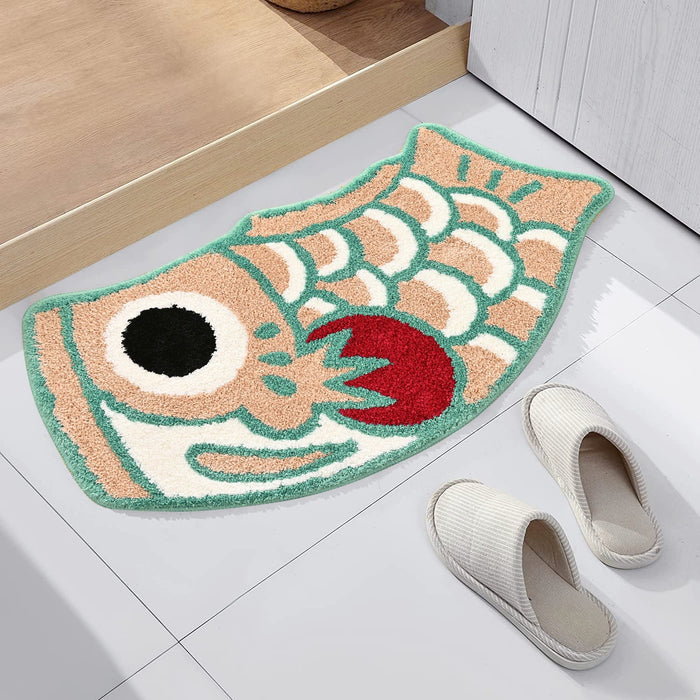 Feblilac Cute Light Orange and Green Koi Fish Bath Mat