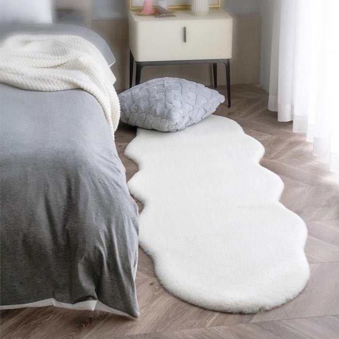 Feblilac White Grey Rabbit Hair Feel Bedroom Rug