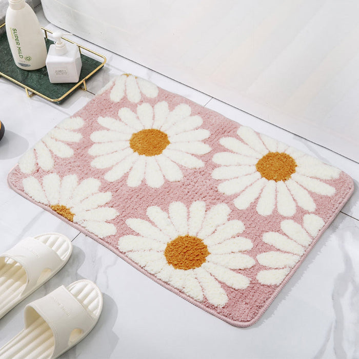 Feblilac Pink Daisy Bath Mat, Flower Floral Bathroom Rug