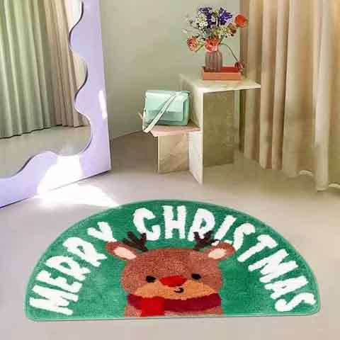 Feblilac Merry Christmas Happy Santa Claus Green Ground Bath Mat