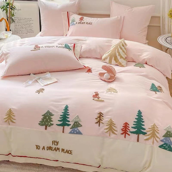 Forest 60 Long-staple Cotton Brushed Four-piece Set All Cotton Pure Towel Embroidery Thickening Bedding