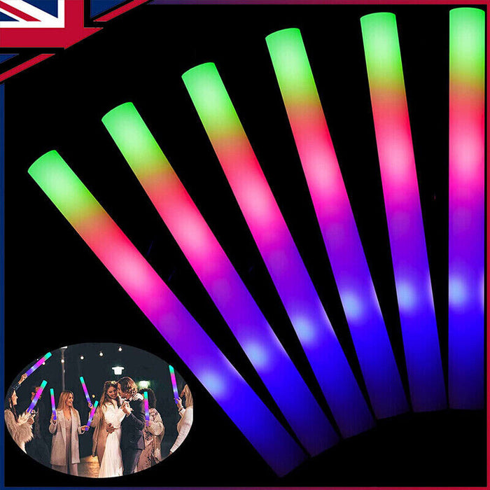 50-100pc LED Foam Sticks Flashing MultiColor Glow In Dark Light Up Party Concert