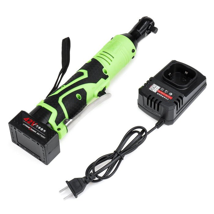 42V 100N.m 3/8'' LED Lighting Cordless Electric Wrench 90° Right Angle Wrench + 1/2 Battery