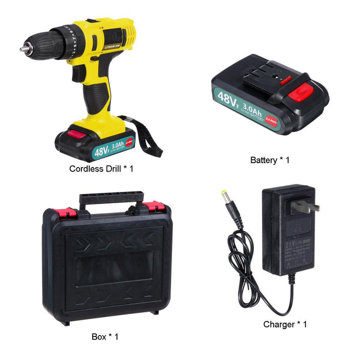 48VF 3000mAh Electric Screwdriver Rechargeable Power Impact Drill 25+1 Torque W/ 1 or 2 Li-ion Battery