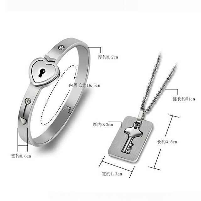 Stainless Steel Love Heart Lock Bangle Bracelet - Okeihouse