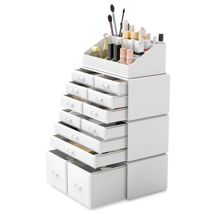 Makeup Cosmetic Organizer Storage Drawers Display Boxes Case with 12 Drawers (White)