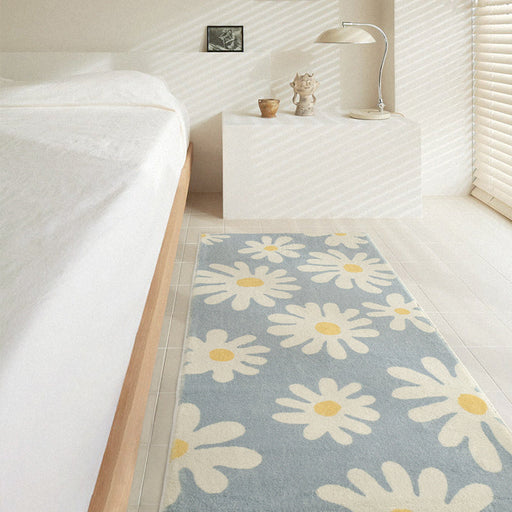 Feblilac White Daisy Green and Blue Ground Bedroom Mat
