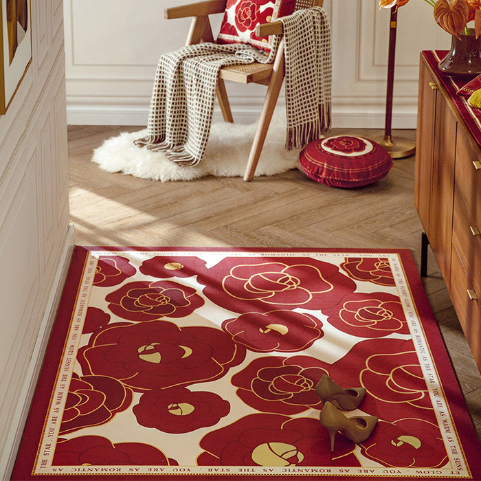 Red Flower Leather Entrance Door Mat