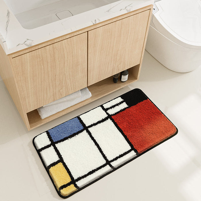 Feblilac Colorful Geometric Square Tufted Bathroom Mat Toilet U-Shaped Floor Mat