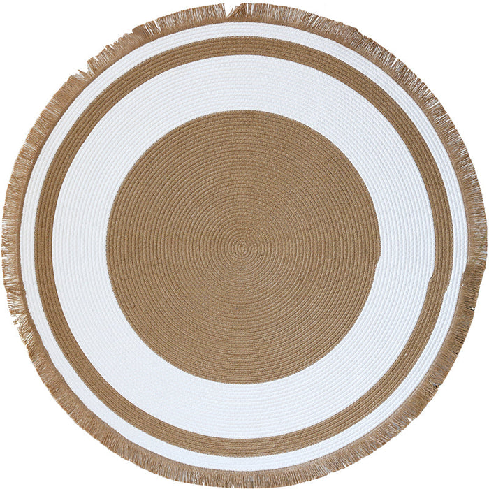 Feblilac Round Brown and White Handmade Jute Livingroom Carpet Area Rug