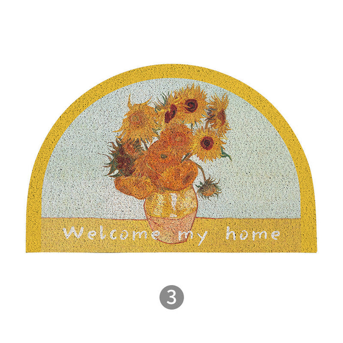 Feblilac Oil Paintings Sunflowers, Starry Sky and Wild Rose PVC Coil Door Mat Mom‘s Day Gift