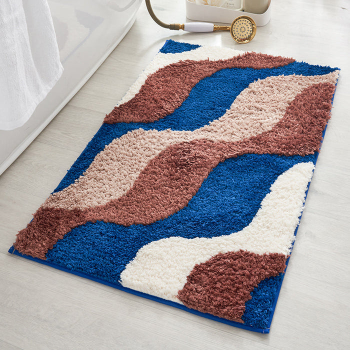 White Blue Brown Wave Bath Mat