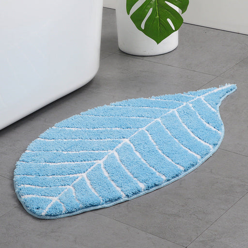 Feblilac Soft Blue Leaves Bathroom Rug