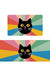 Feblilac Black Cat Colorful Stripes Background PVC Leather Kitchen Mat