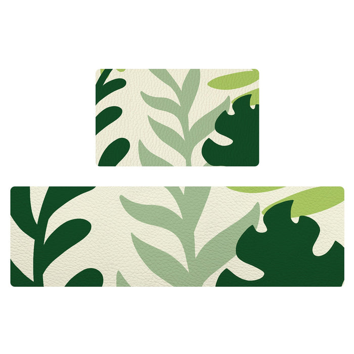 Feblilac Green Leaves PVC Leather Kitchen Mat