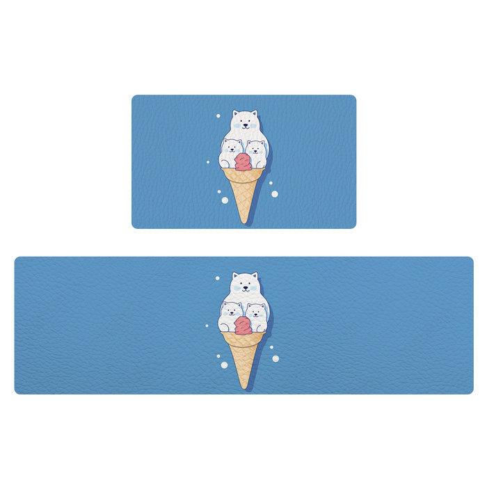 Feblilac White Polar Bear Ice Cream PVC Leather Kitchen Mat