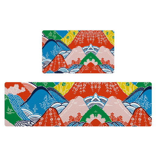 Feblilac Colorful Mountains PVC Leather Kitchen Mat