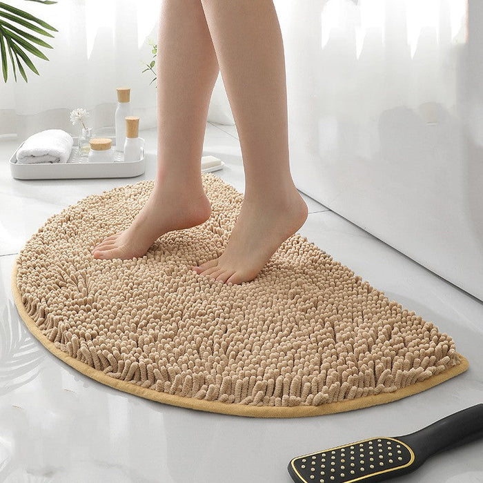 Feblilac Semi-Circular Solid Chenille Non-Slip Microfiber Shag Bathroom Rug Mat