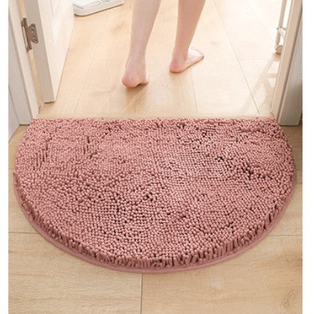 Feblilac Semi-Circular Solid Chenille Non-Slip Microfiber Shag Bathroom Rug Mat