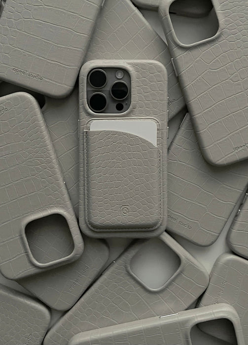 Cream Grey Patterned Leather Phone Case