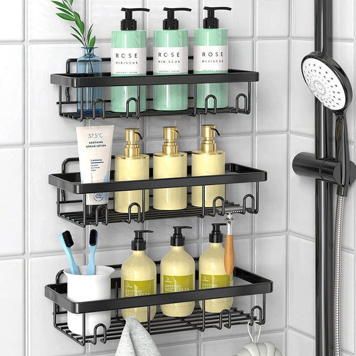 Shower Caddy 5 Pack, Adhesive Shower Organizer for Bathroom Storage, Rustproof Stainless Steel Bathroom Organizer, Shower Shelves for inside Shower, No Drilling, Large Capacity, Black