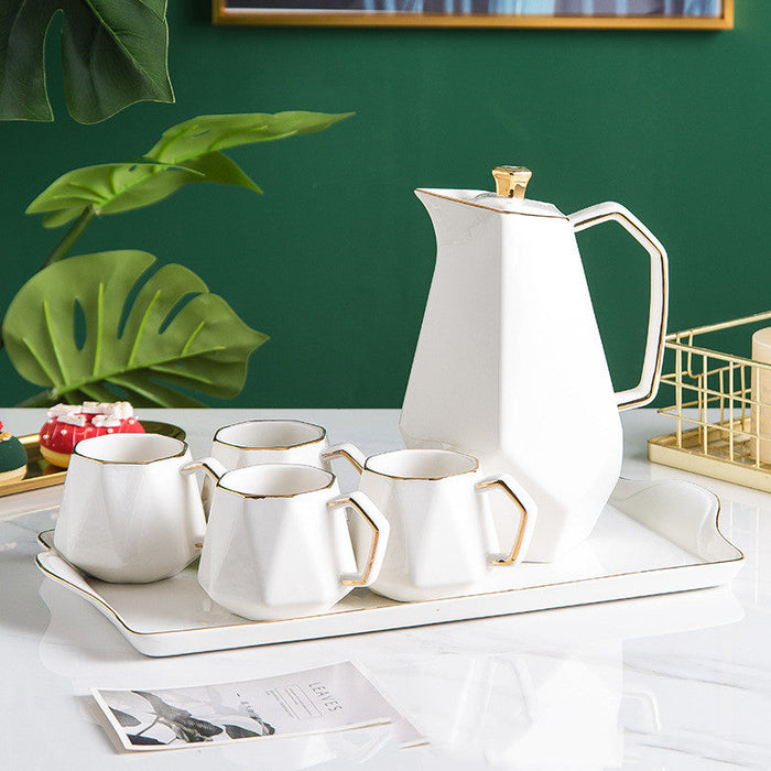 Gold Traced Ceramic Cooling Kettle Tea Set